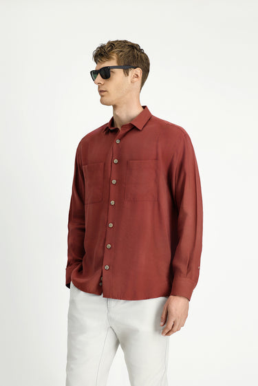  Kiremit Uzun Kol Oversize Modal Karışımlı Gömlek