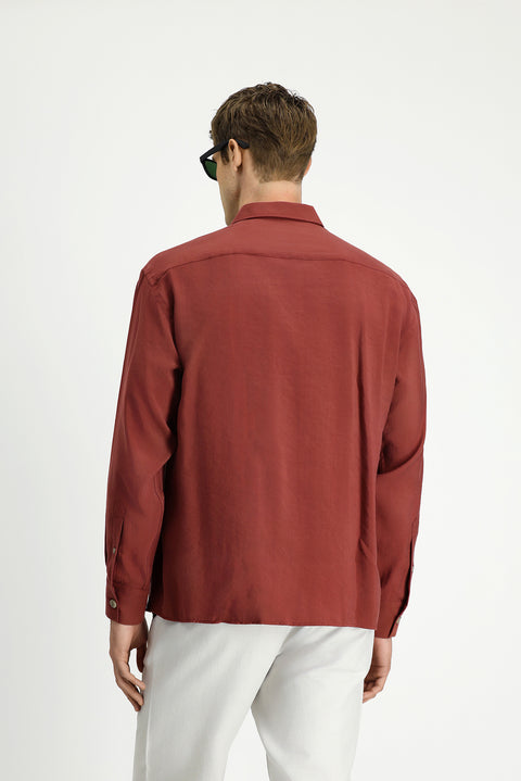 Kiremit Uzun Kol Oversize Modal Karışımlı Gömlek