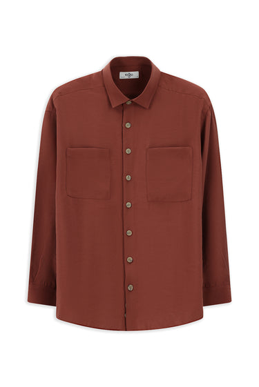 Kiremit Uzun Kol Oversize Modal Karışımlı Gömlek