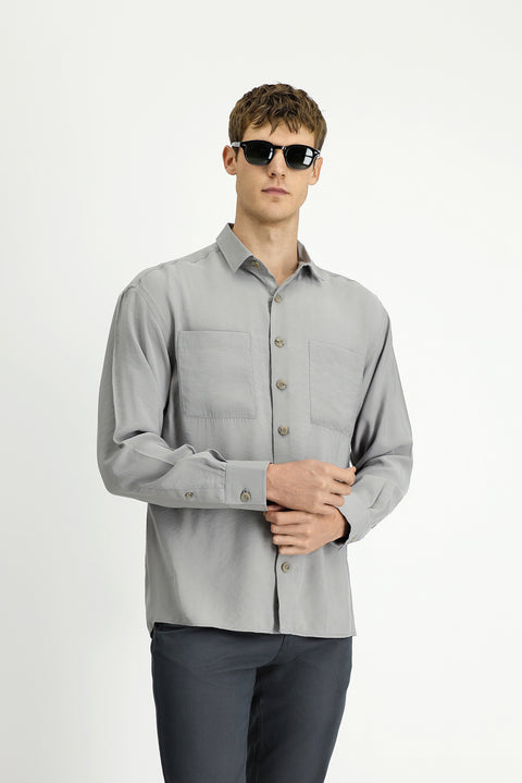 Koyu Vizon Uzun Kol Oversize Modal Karışımlı Gömlek