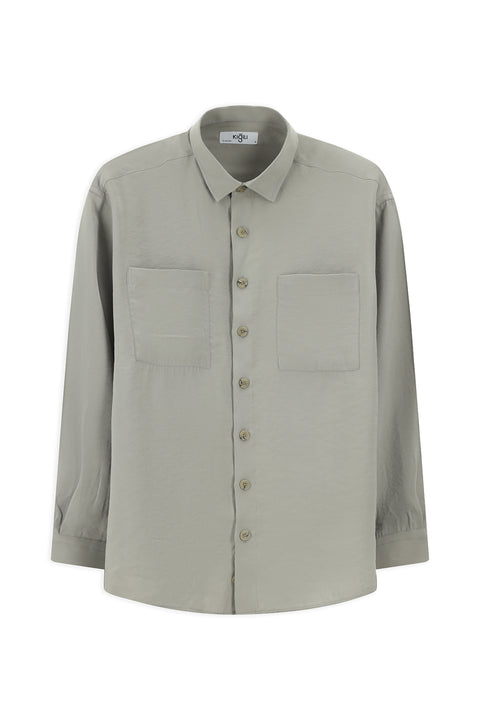 Koyu Vizon Uzun Kol Oversize Modal Karışımlı Gömlek