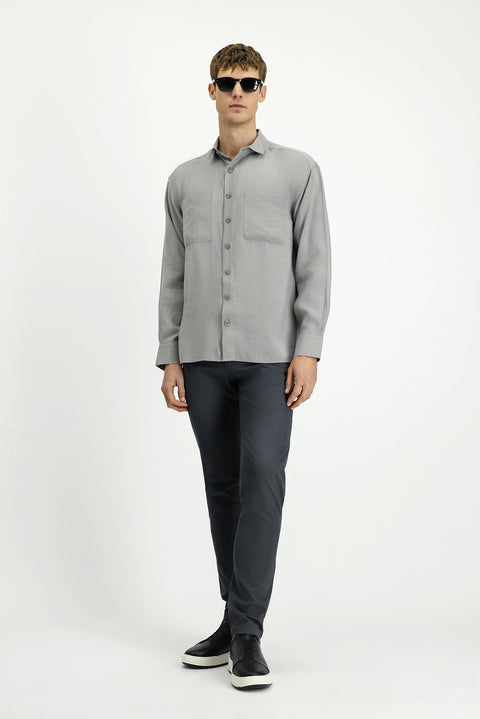 Koyu Vizon Uzun Kol Oversize Modal Karışımlı Gömlek