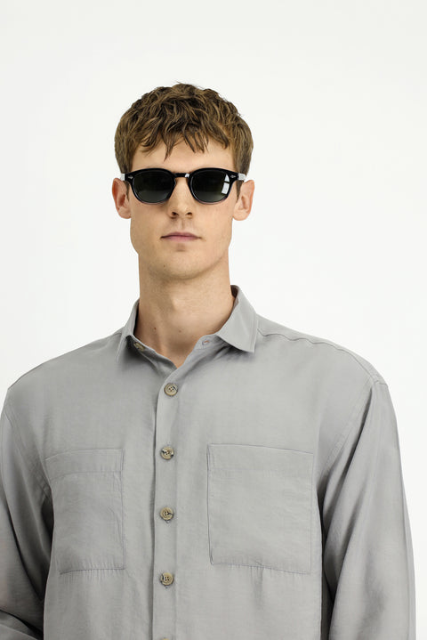 Koyu Vizon Uzun Kol Oversize Modal Karışımlı Gömlek