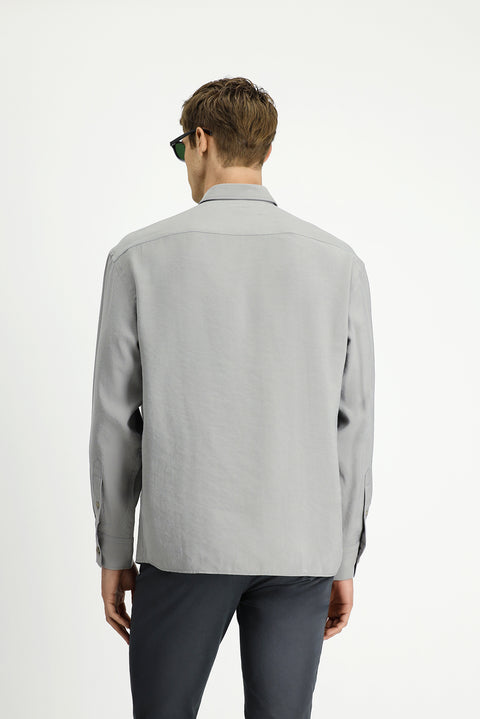 Koyu Vizon Uzun Kol Oversize Modal Karışımlı Gömlek