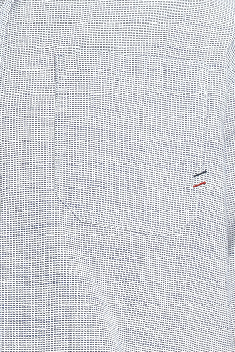 Beyaz-Lacivert Uzun Kol Regular Fit Desenli Pamuk Düğmeli Yaka Gömlek