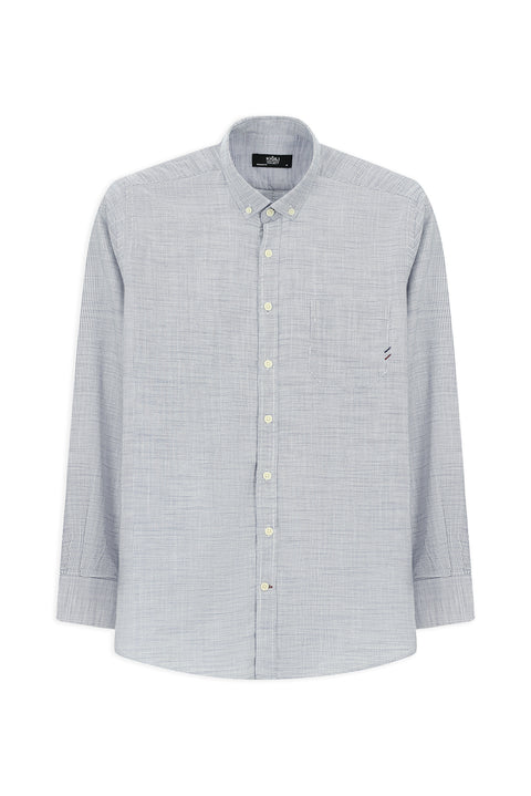 Beyaz-Lacivert Uzun Kol Regular Fit Desenli Pamuk Düğmeli Yaka Gömlek