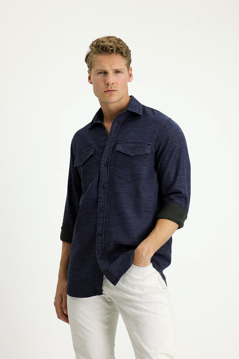 İndigo Uzun Kol Regular Fit Denim Pamuk Gömlek