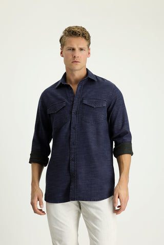  İndigo Uzun Kol Regular Fit Denim Pamuk Gömlek