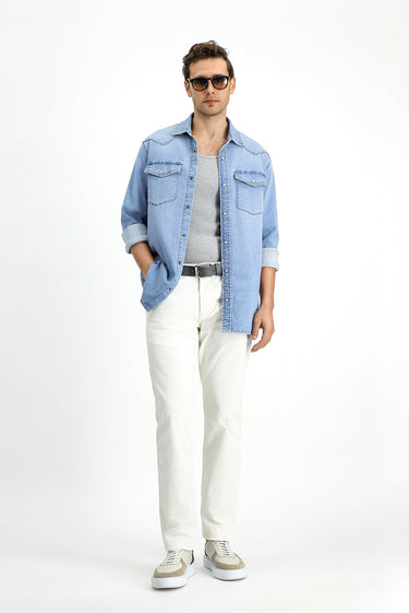 İndigo Uzun Kol Regular Fit Denim Pamuk Gömlek