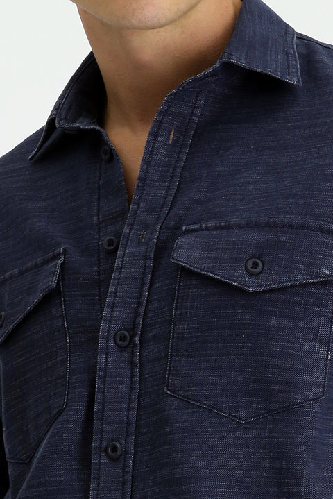 İndigo Uzun Kol Regular Fit Denim Pamuk Gömlek