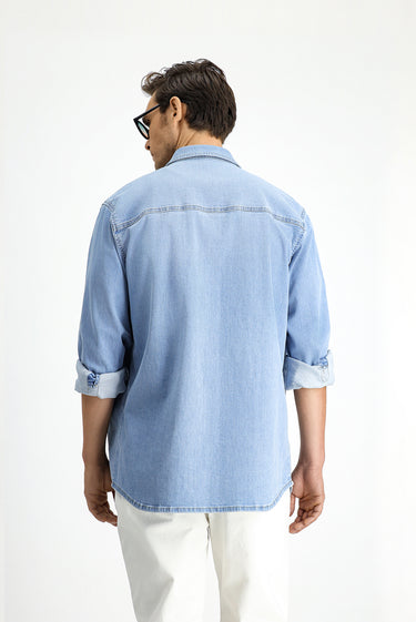 İndigo Uzun Kol Regular Fit Denim Pamuk Gömlek