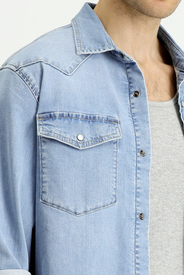 İndigo Uzun Kol Regular Fit Denim Pamuk Gömlek