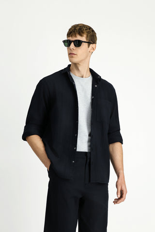  Siyah Uzun Kol Oversize Ekstra Rahat Kesim Desenli Pamuklu Gömlek