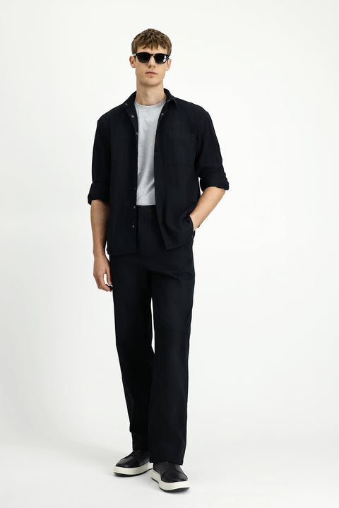 Siyah Uzun Kol Oversize Ekstra Rahat Kesim Desenli Pamuklu Gömlek