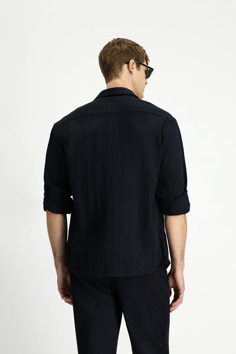 Siyah Uzun Kol Oversize Ekstra Rahat Kesim Desenli Pamuklu Gömlek