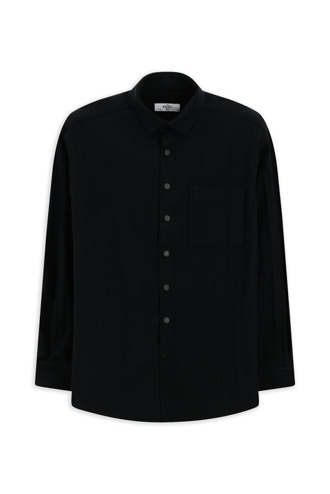 Siyah Uzun Kol Oversize Ekstra Rahat Kesim Desenli Pamuklu Gömlek