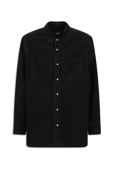 Siyah Uzun Kol Oversize Pamuklu Denim Gömlek