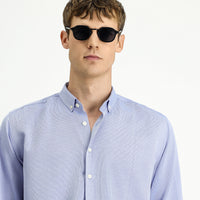 Mavi Uzun Kol Regular Fit Pamuklu Kolay Ütülenebilir Gömlek