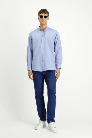  Mavi Uzun Kol Regular Fit Pamuklu Kolay Ütülenebilir Gömlek