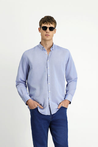  Mavi Uzun Kol Regular Fit Pamuklu Kolay Ütülenebilir Gömlek