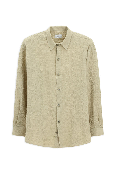 Orta Bej Uzun Kol Oversize Ekstra Rahat Kesim Desenli Pamuklu Spor Gofre Gömlek