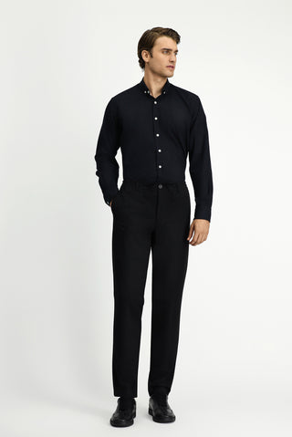  Siyah Uzun Kol Regular Fit Düğmeli Yaka Pamuklu Keten Gömlek