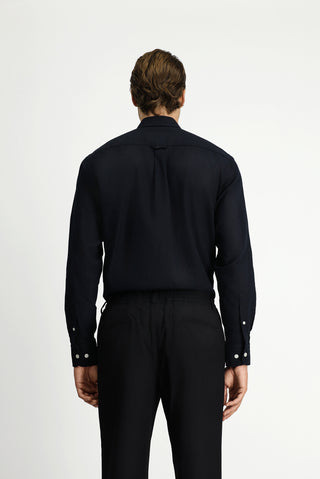  Siyah Uzun Kol Regular Fit Düğmeli Yaka Pamuklu Keten Gömlek