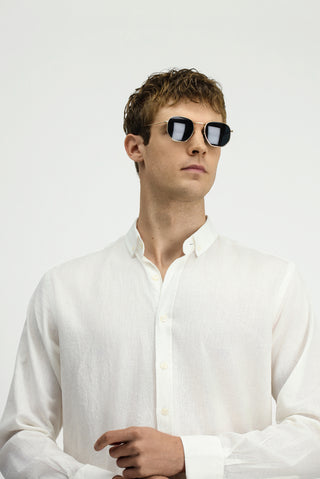  Beyaz Uzun Kol Regular Fit Düğmeli Yaka Pamuklu Keten Gömlek