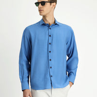 Mavi Uzun Kol Oversize Lyocell Karışımlı Gömlek