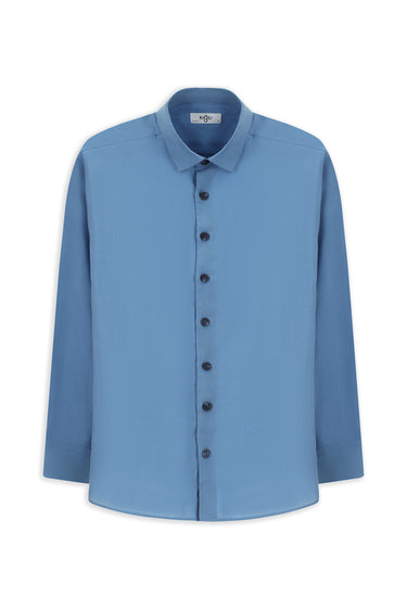 Mavi Uzun Kol Oversize Lyocell Karışımlı Gömlek