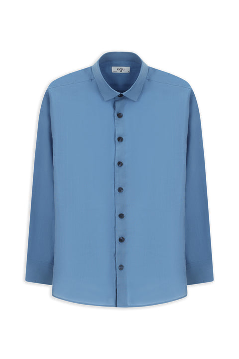 Mavi Uzun Kol Oversize Lyocell Karışımlı Gömlek