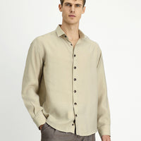 Açık Bej Uzun Kol Oversize Lyocell Karışımlı Gömlek