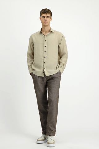  Açık Bej Uzun Kol Oversize Lyocell Karışımlı Gömlek