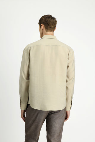  Açık Bej Uzun Kol Oversize Lyocell Karışımlı Gömlek