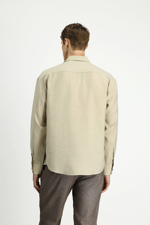 Açık Bej Uzun Kol Oversize Lyocell Karışımlı Gömlek