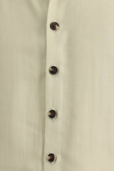 Açık Bej Uzun Kol Oversize Lyocell Karışımlı Gömlek