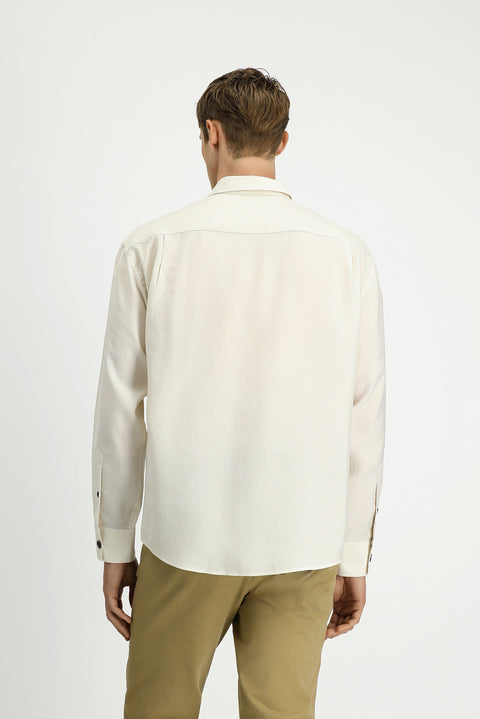 Ekru Uzun Kol Oversize Lyocell Karışımlı Gömlek