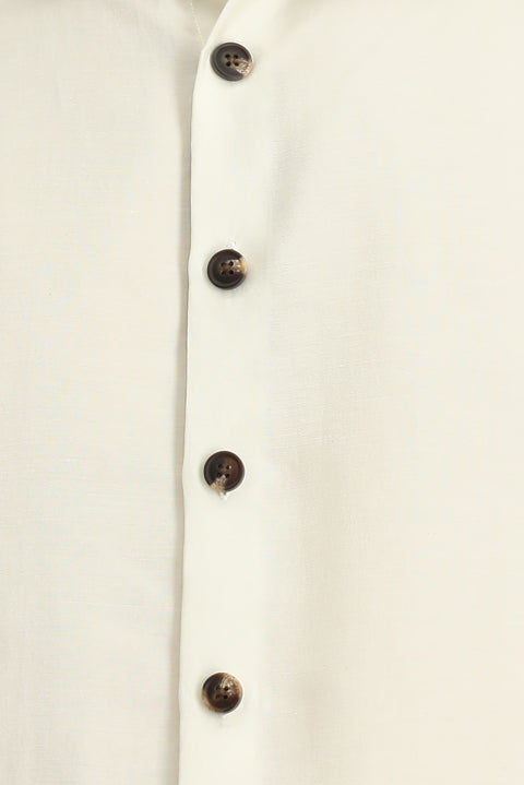 Ekru Uzun Kol Oversize Lyocell Karışımlı Gömlek