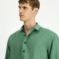 Orman Yeşili Uzun Kol Oversize Lyocell Karışımlı Gömlek