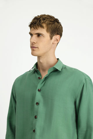  Orman Yeşili Uzun Kol Oversize Lyocell Karışımlı Gömlek