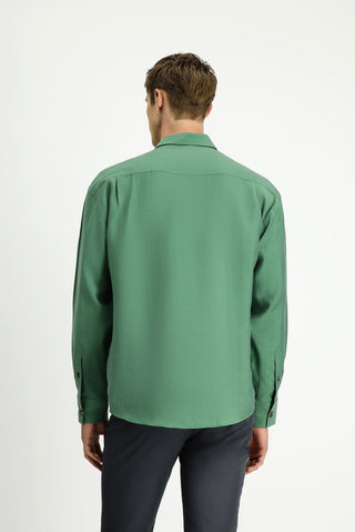  Orman Yeşili Uzun Kol Oversize Lyocell Karışımlı Gömlek