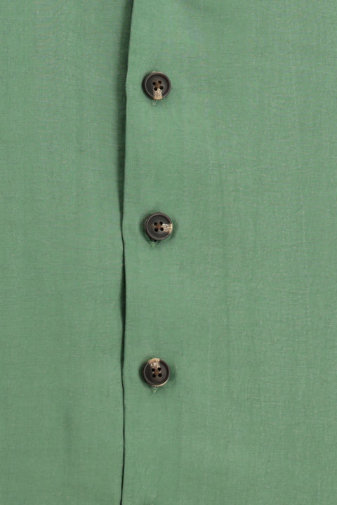 Orman Yeşili Uzun Kol Oversize Lyocell Karışımlı Gömlek