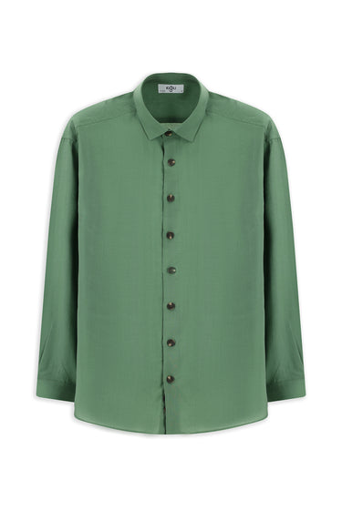 Orman Yeşili Uzun Kol Oversize Lyocell Karışımlı Gömlek