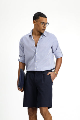  Mavi Uzun Kol Regular Fit Çizgili Pamuklu Kolay Ütülenebilir Gömlek