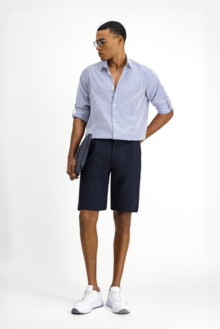  Mavi Uzun Kol Regular Fit Çizgili Pamuklu Kolay Ütülenebilir Gömlek