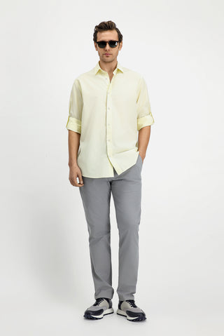  Aç?k Sar? Uzun Kol Regular Fit Çizgili Pamuklu Kolay Ütülenebilir Gömlek-Ki??l?