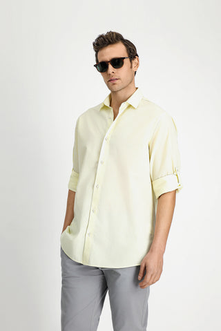  Aç?k Sar? Uzun Kol Regular Fit Çizgili Pamuklu Kolay Ütülenebilir Gömlek-Ki??l?