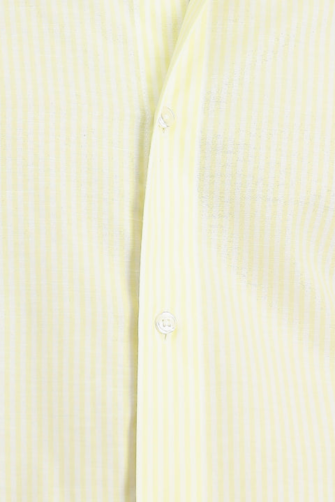 Açık Sarı Uzun Kol Regular Fit Çizgili Pamuklu Kolay Ütülenebilir Gömlek