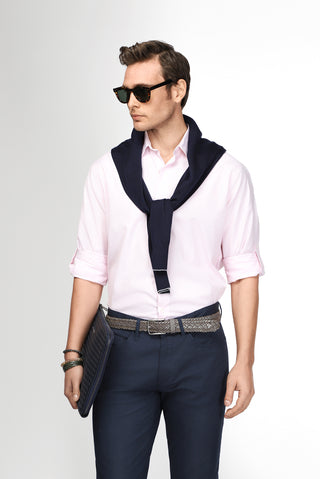  Toz Pembe Uzun Kol Regular Fit Çizgili Pamuklu Kolay Ütülenebilir Gömlek