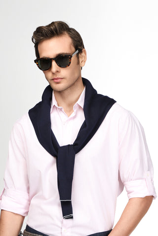  Toz Pembe Uzun Kol Regular Fit Çizgili Pamuklu Kolay Ütülenebilir Gömlek